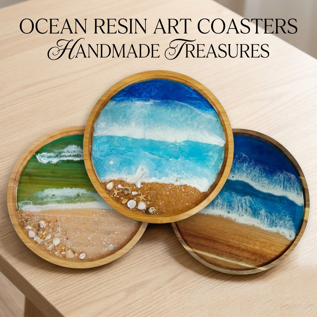 Resin Art Wooden Tray - Wooden Serving Tray with Ocean Resin