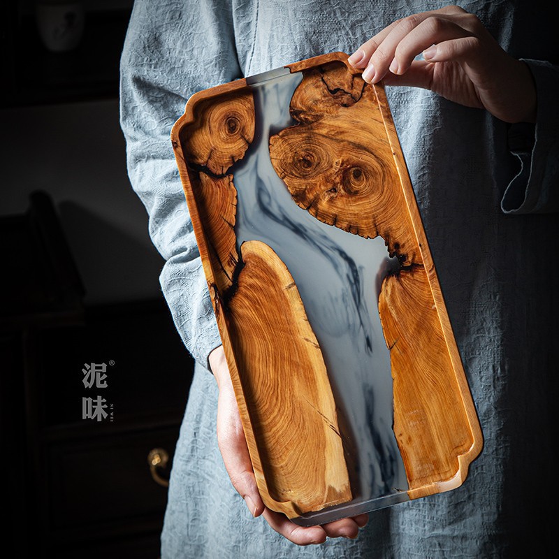 Japanese Zen Style Thuja Wood  - Resin Art Wooden Tray 评论和价格