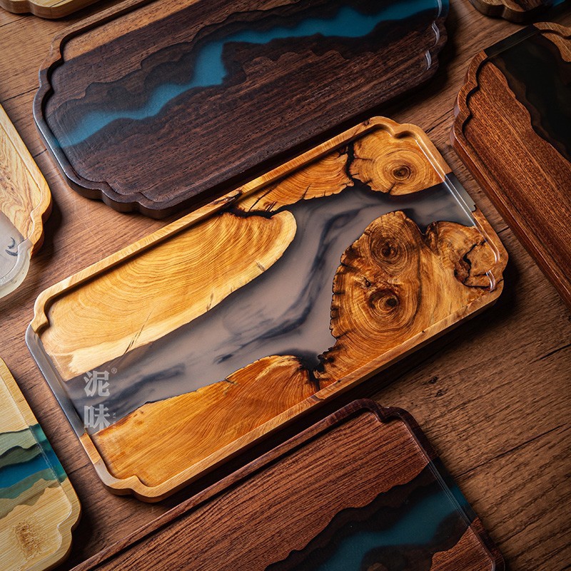 Japanese Zen Style Thuja Wood  - Resin Art Wooden Tray 评论和价格