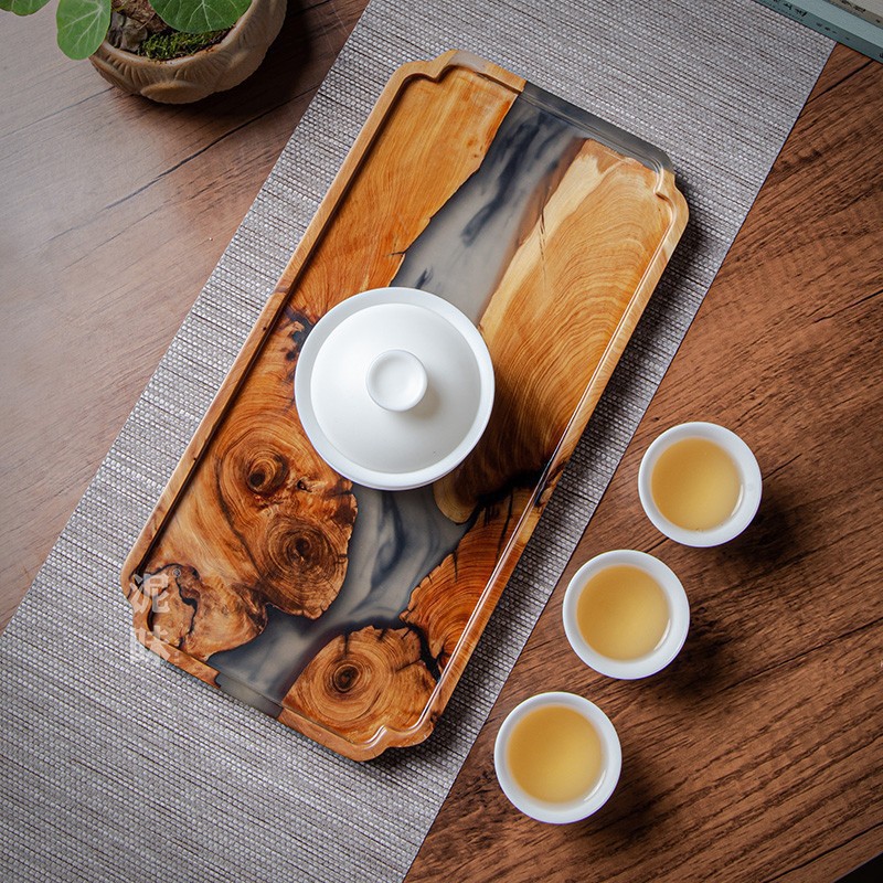 Japanese Zen Style Thuja Wood  - Resin Art Wooden Tray 评论和价格