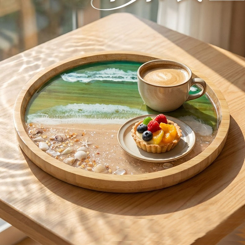 Wooden Serving Tray with Ocean - Resin Art Wooden Tray 评论和价格