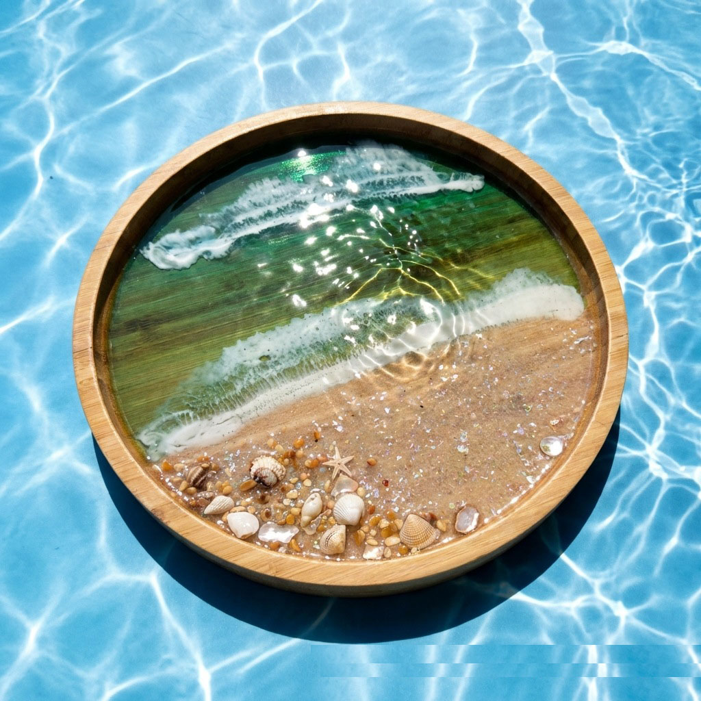 Wooden Serving Tray with Ocean - Resin Art Wooden Tray 评论和价格