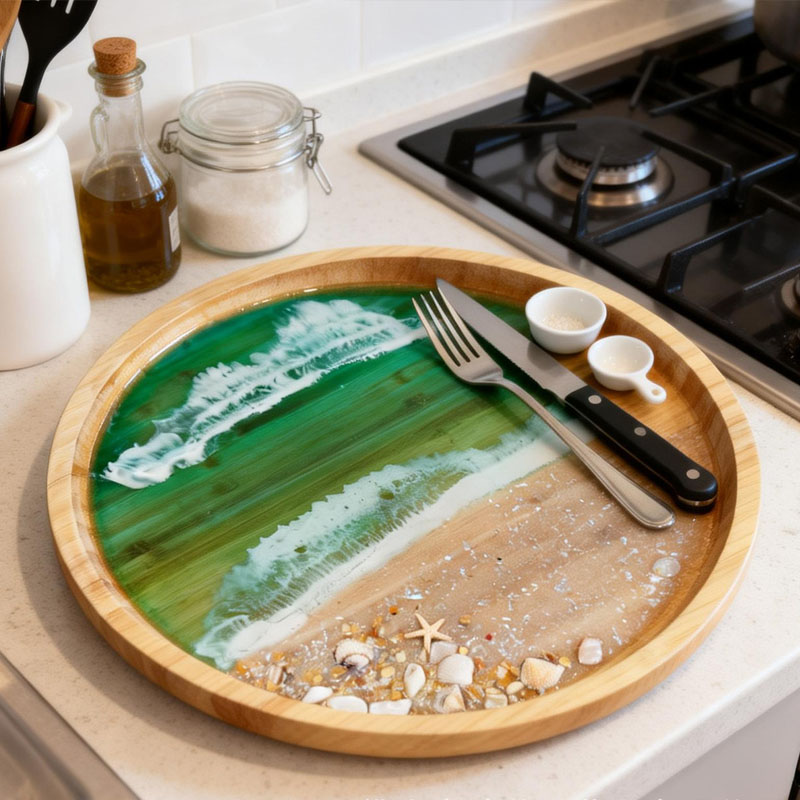 Wooden Serving Tray with Ocean - Resin Art Wooden Tray 评论和价格