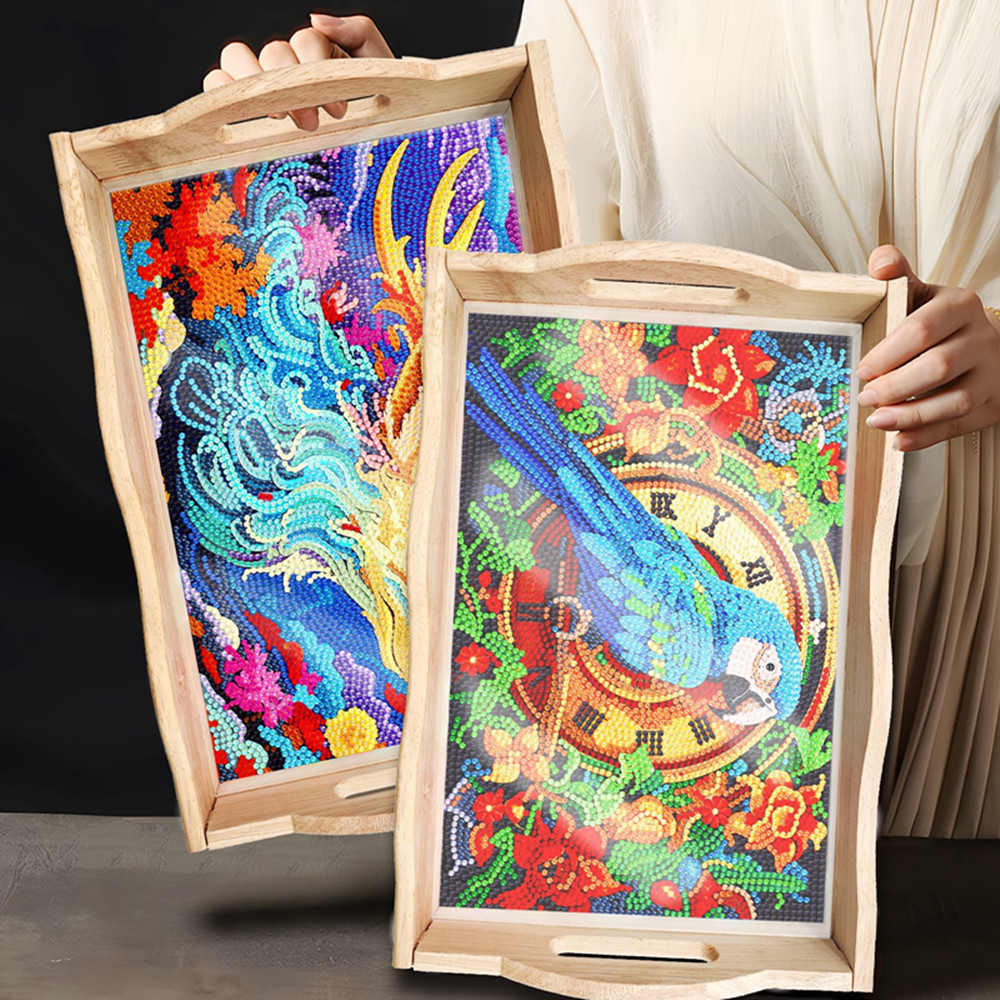 5D DIY Diamond Painted Wooden  - Resin Art Wooden Tray 评论和价格
