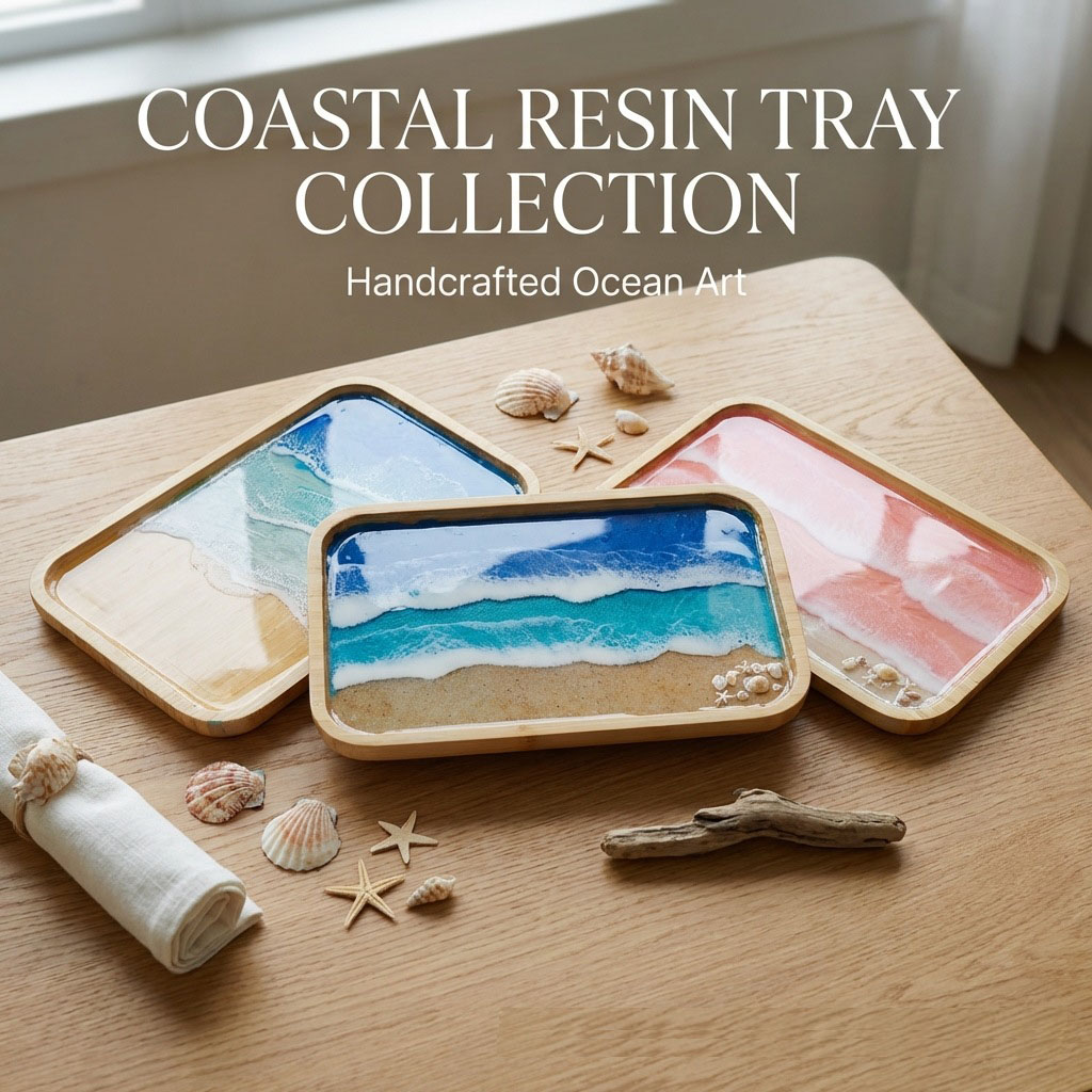 Epoxy Resin Ocean Art Decorati - Resin Art Wooden Tray 评论和价格