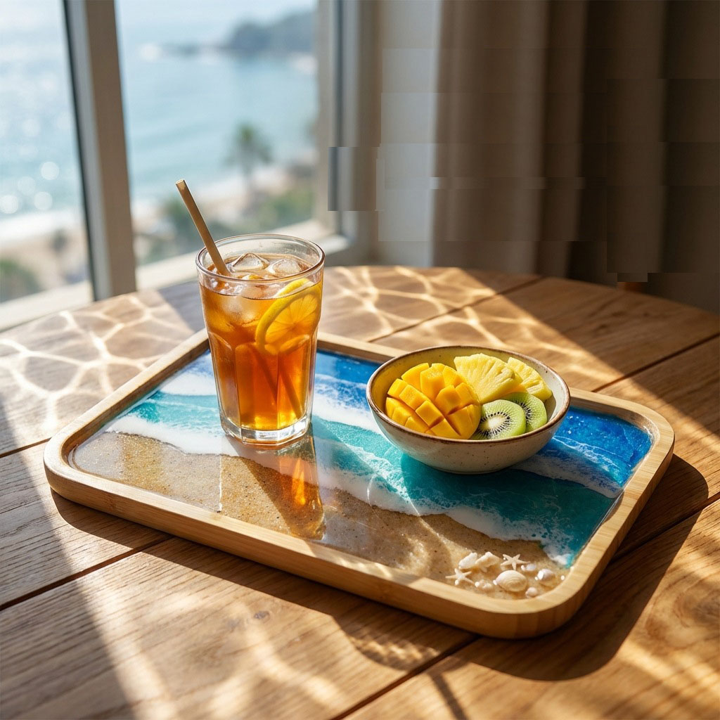 Epoxy Resin Ocean Art Decorati - Resin Art Wooden Tray 评论和价格
