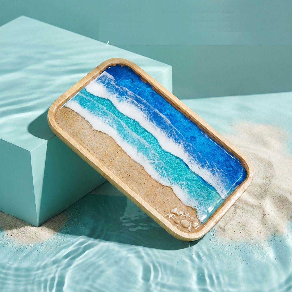 Epoxy Resin Ocean Art Decorati - Resin Art Wooden Tray 评论和价格