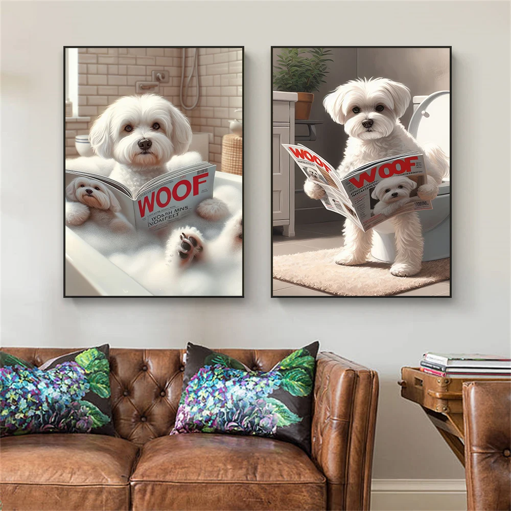 Funny Bathroom Maltese Dog Toi - Resin Art Wall Decor 评论和价格