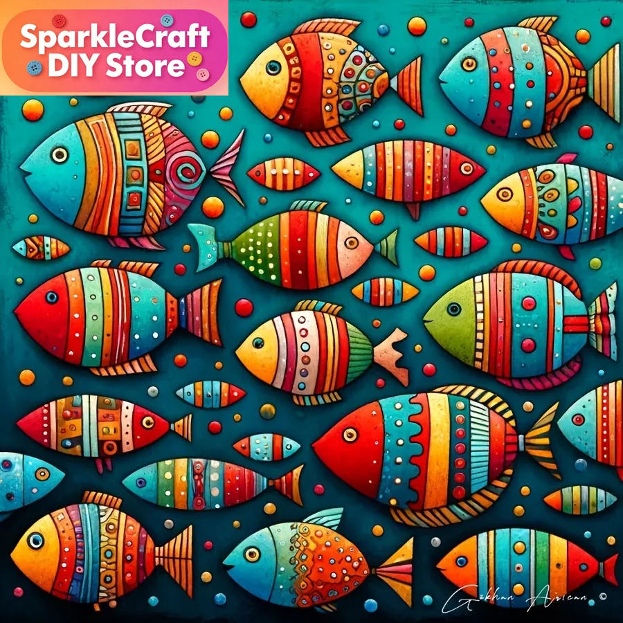 Colorful Whimsical Fish School - Resin Art Wall Decor 评论和价格